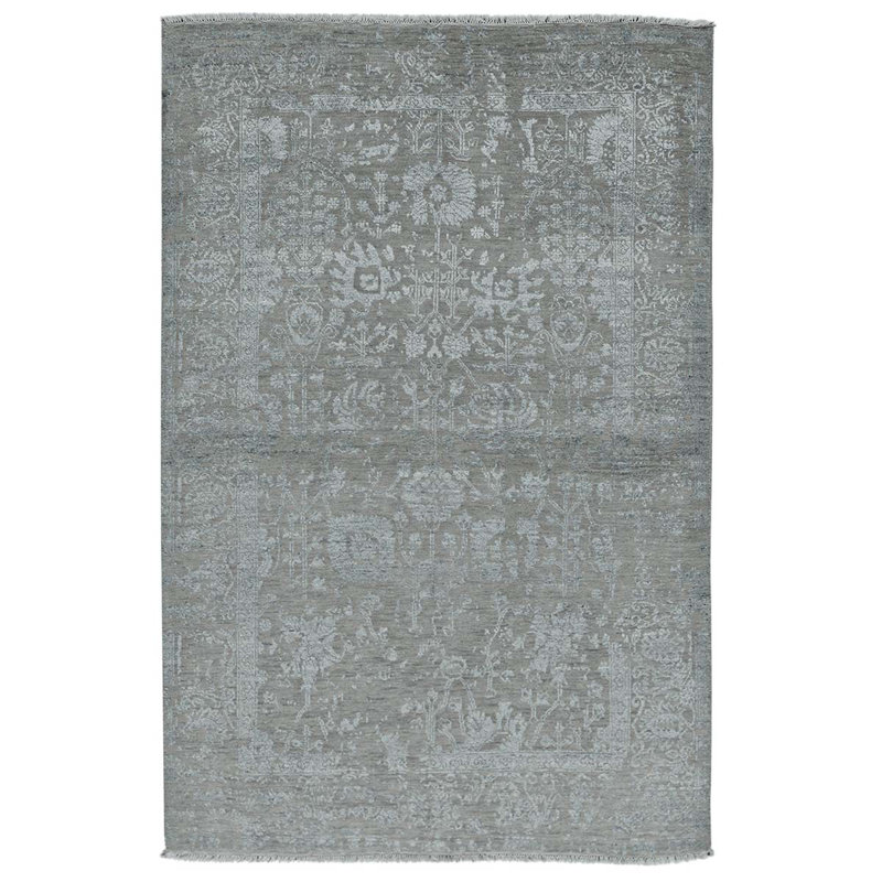 Tapis floral gris clair noué à la main