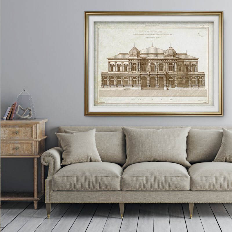 " Architecture Sketch I ", Gold Framed, 31" H x 43" W x 1.5" D, White Mat