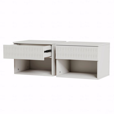 Ensemble de 2 tables de chevet avec armoire murale élégante - tiroir anti-poussière + zone ouverte, rails à 3 niveaux, conception sculptée, anti-vacillement, bricolage, multi-scène