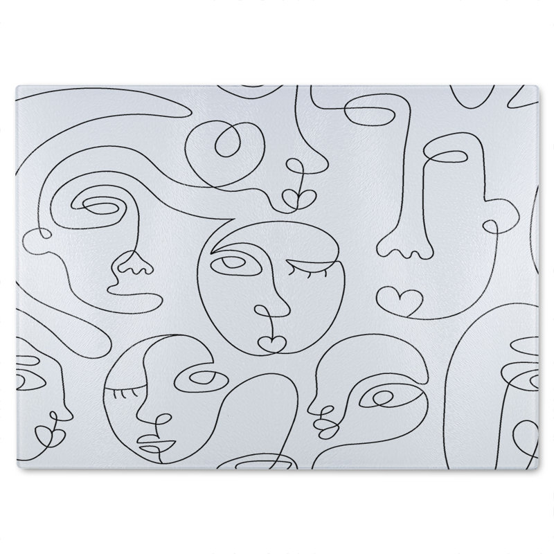 line drawing of faces Designer Glass Chopping Board