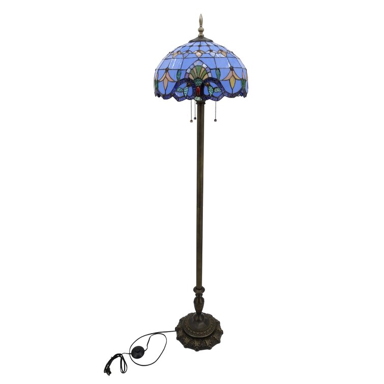 Tiffany Style Elegant Floor Lamp 16-Inch Shade Heavy Base Durable Shade Ornate Floral Pattern