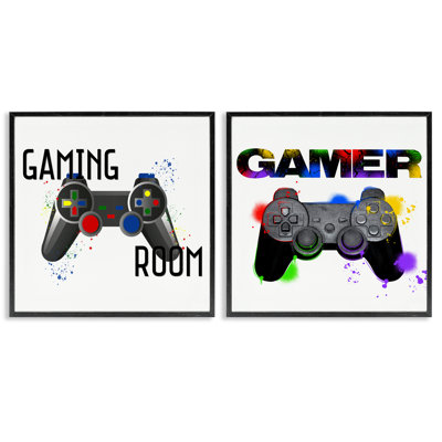 Retro Gaming Room Control 2pc Framed Giclee Set, design by Kim Allen, Marcus Prime