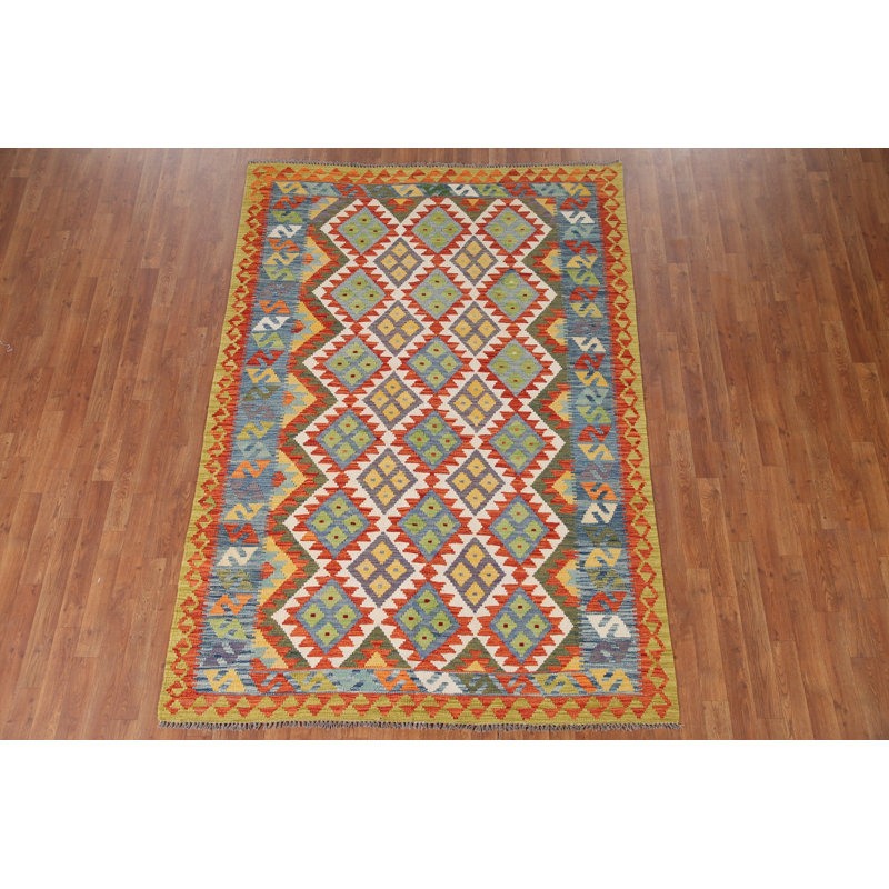 Tapis oriental réversible en laine Kilim 6 x 8