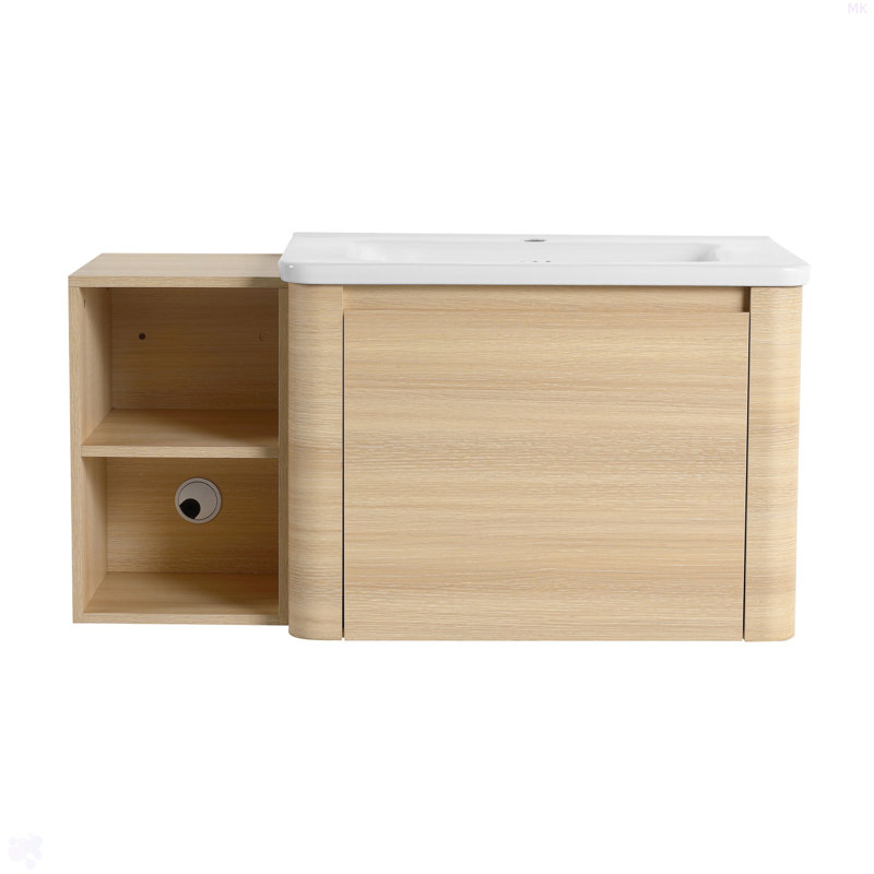 Meuble-lavabo mural de 40 po avec lavabo en céramique blanche et tablettes de rangement et 1 porte à fermeture en douceur, emballage KD, contreplaqué