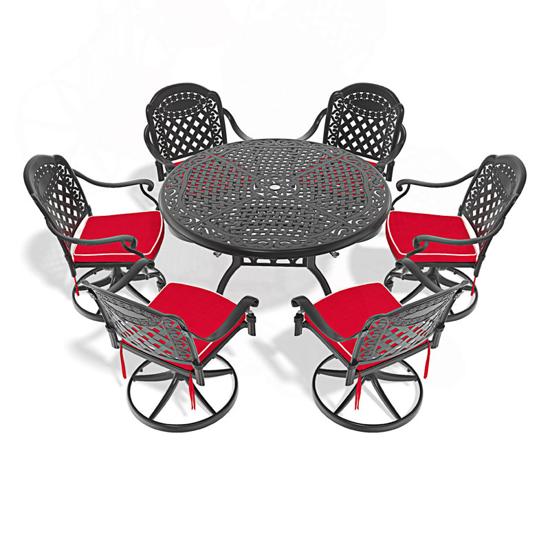 Ensemble de salle à manger 7 pièces en fonte d'aluminium toutes saisons, comprenant 6 chaises pivotantes et une table ronde de 48,03 po