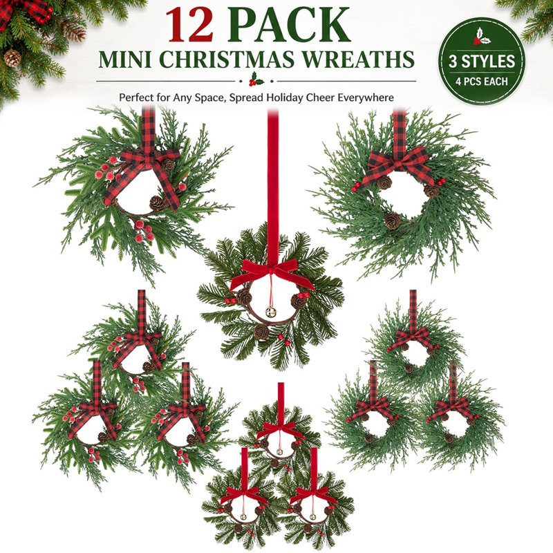 12 Pack Mini Christmas Wreaths