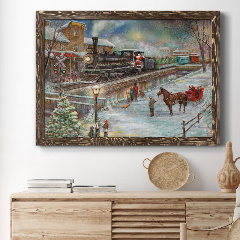 Train de Noël - reproduction d'art sur toile, Noyer, H 31 po x l 44 po x P 1 po