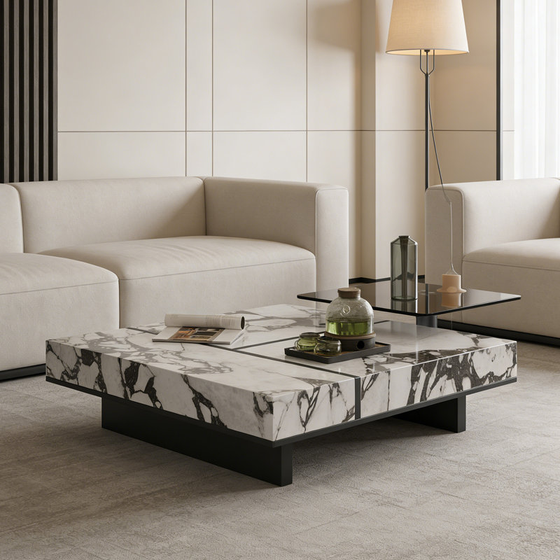 Ensemble de tables basses Simplicity Home, H 11,81 po x L 31,49 po x l 31,49 po, Blanc/Noir