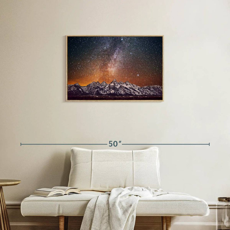 Voie lactée au-dessus de Grand Teton, 31 po x 21 po, Cadre flottant en bois naturel