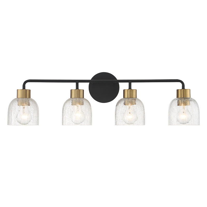 Applique murale Flagler à 4 lumières pour salle de bain, fini noir mat avec accents en laiton chaud, 4 Light