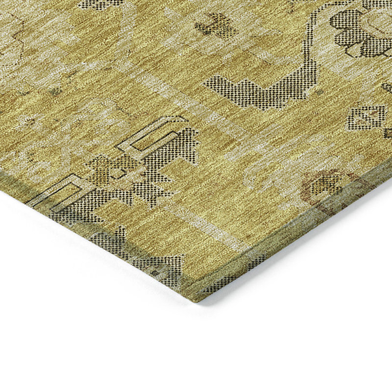 Tapis intérieur / extérieur oriental doré 9 pi x 12 pi blé et gris lavable