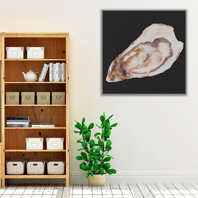 Huître et perle II - reproduction d'art sur toile, H 16 po x l 16 po
