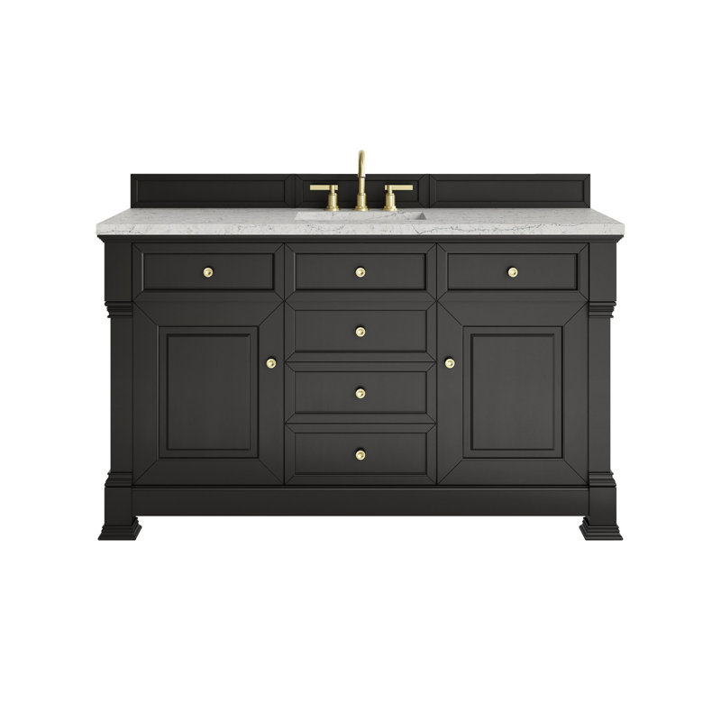 Meuble-lavabo simple l 60 po Brookfield, Perle jasmin éternelle, À entraxe, Noir onyx