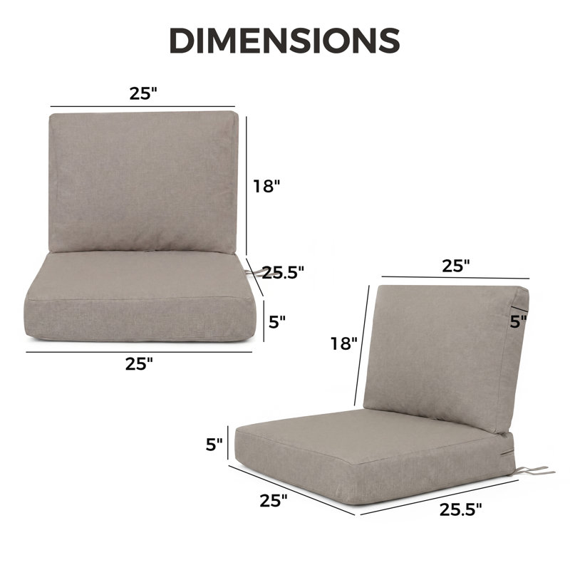 Ensemble de coussins de siège et de dossier de 25 po de large Sunbrella® avec coussin de siège extra épais de 5 po, Brun