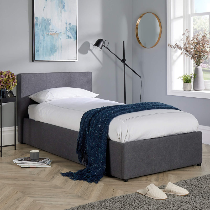 Oyibo Upholstered Grey Gas-lift Ottoman Storage Bed, 90 x 190 cm