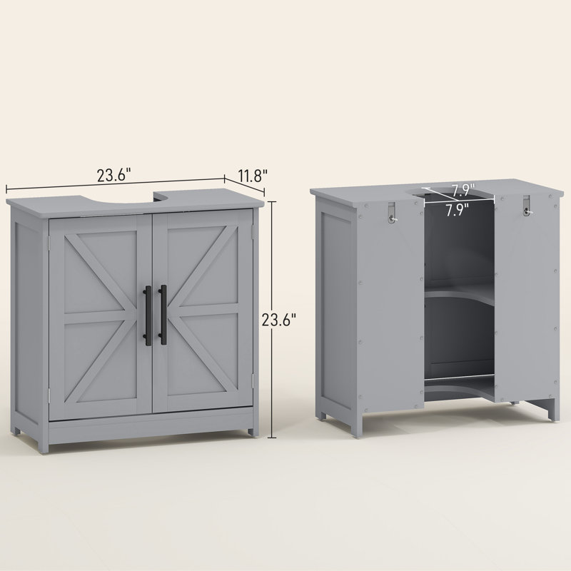 Pedestal Sink Storage Cabinet, Bathroom Sink Cabinet With 2 Barn Doors And Adjustable Shelf,Dark Gray  (Without Washbasin)