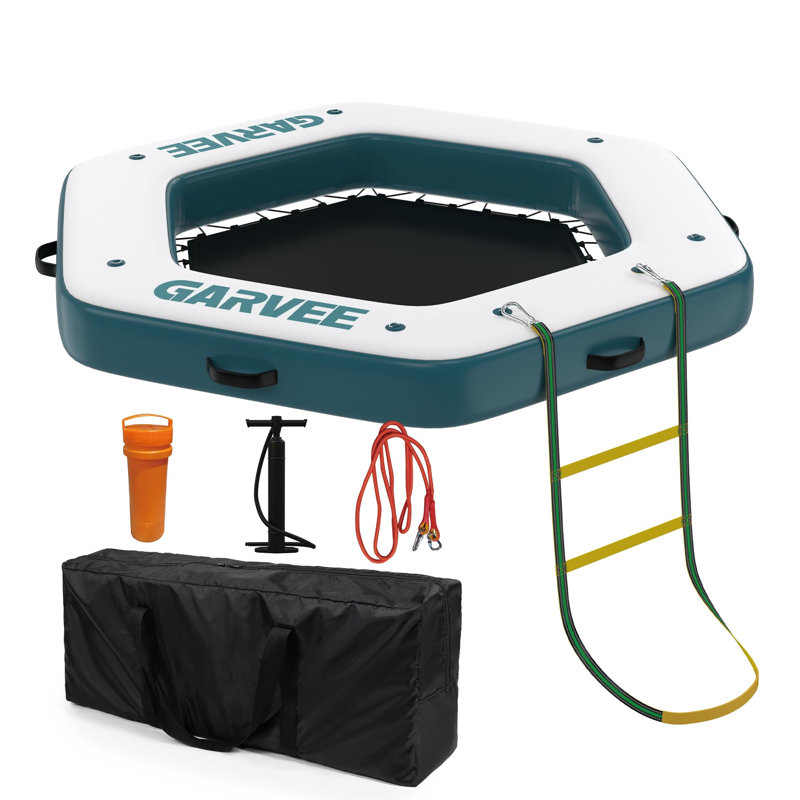 Hamac gonflable et quai flottant robuste - Anneau flottant Sunchill 8,5 pi avec filet de trampoline - Radeau de rivière interconnectable pour piscine, lac et fête, bleu