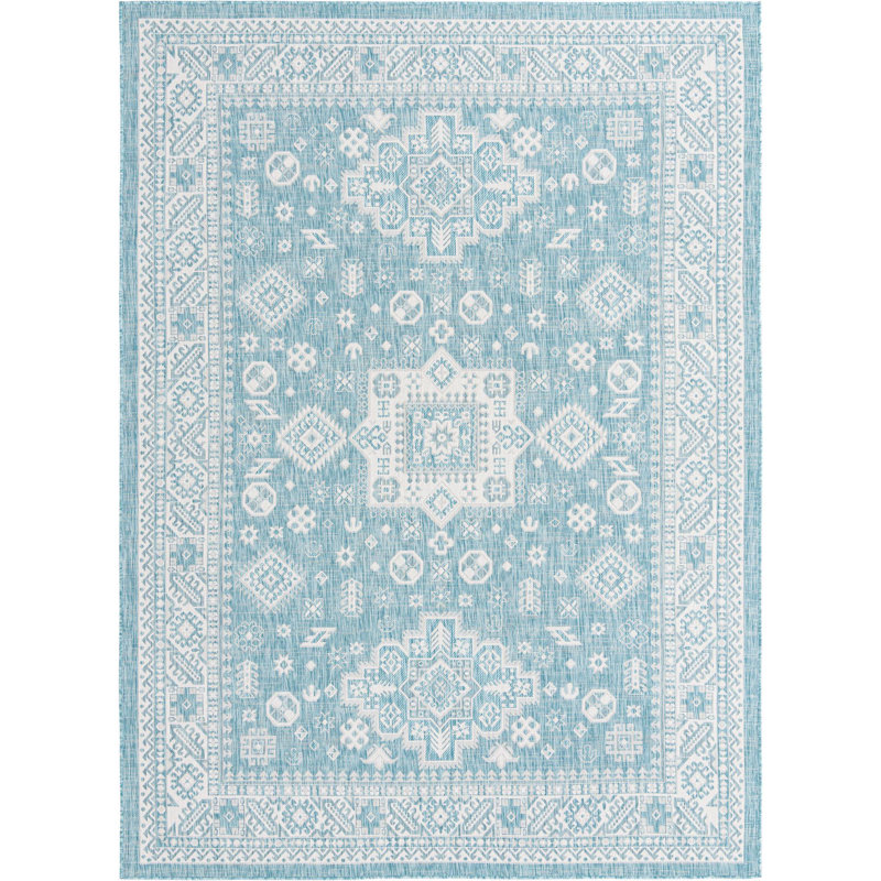 Outdoor Chand Area Rug Blue Color, Rectangle 7'10" x 11'
