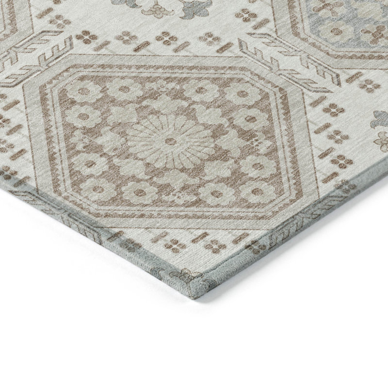 Tapis extérieur lavable floral ivoire et brun 3 pi x 5 pi