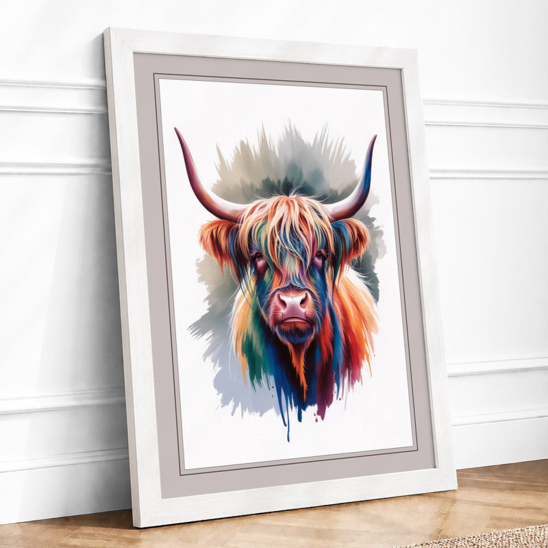 Highland Cattle Portrait Boho - Framed Print, A4 - 29.7 x 21.0 cm, White