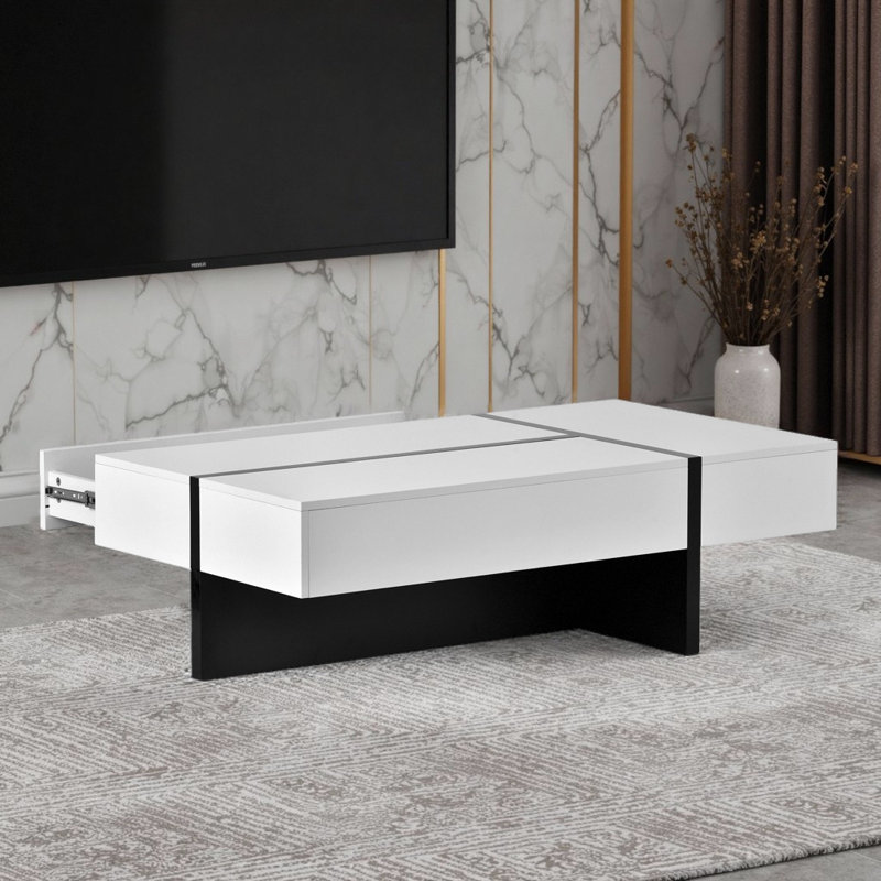 Table basse 45,2 po, Blanc/Noir