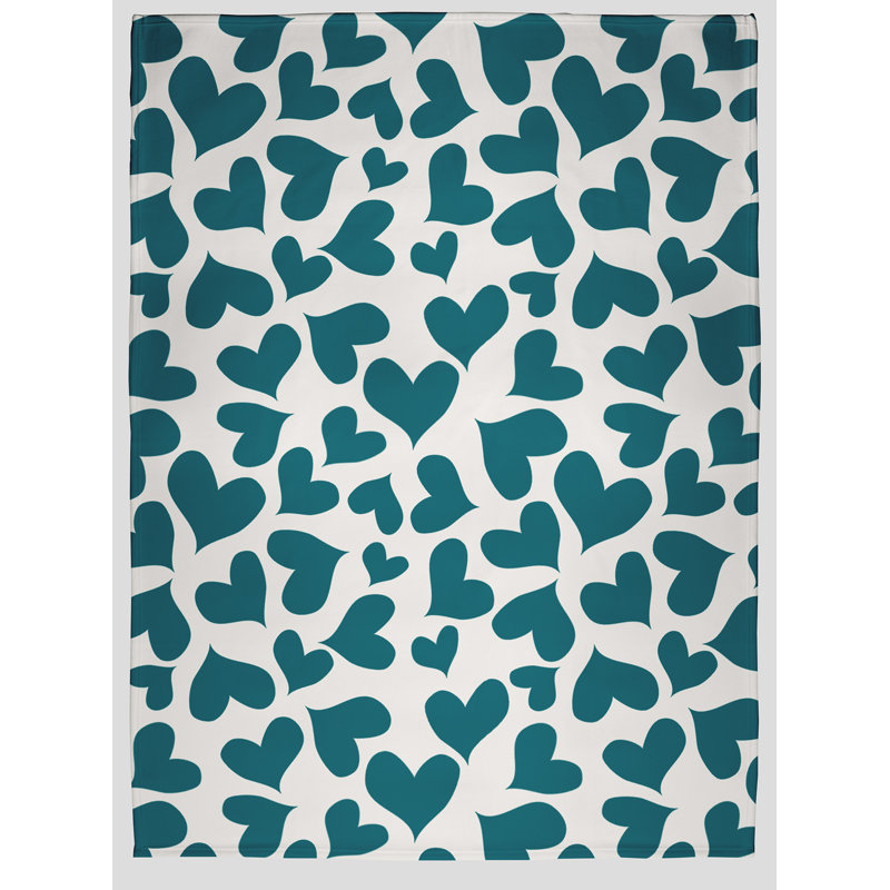 Patterned Hearts Valentine's Day Throw Blanket, 30" W x 39.75" L, Teal Apetite
