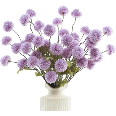 6Pcs Artificial Flowers Faux Silk Pompon Mum,Silk  Mini Chrysanthemum Ball With Stems For DIY Bouquets Centerpieces Vase Home Table Kitchen Decorations