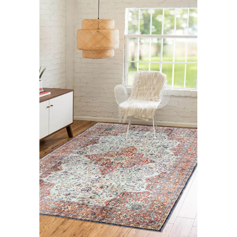 Tapis décoratif brun et beige en polyester oriental doux au toucher, Rectangle 5 pi 3 po x 7 pi 7 po