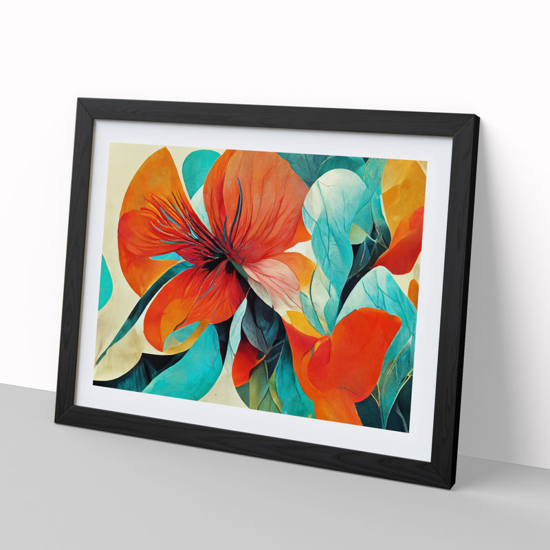 Artistic Floral Abstract Vol.1 - Single Picture Frame Print, 46cm H x 64cm W x 2cm D, Black Framed