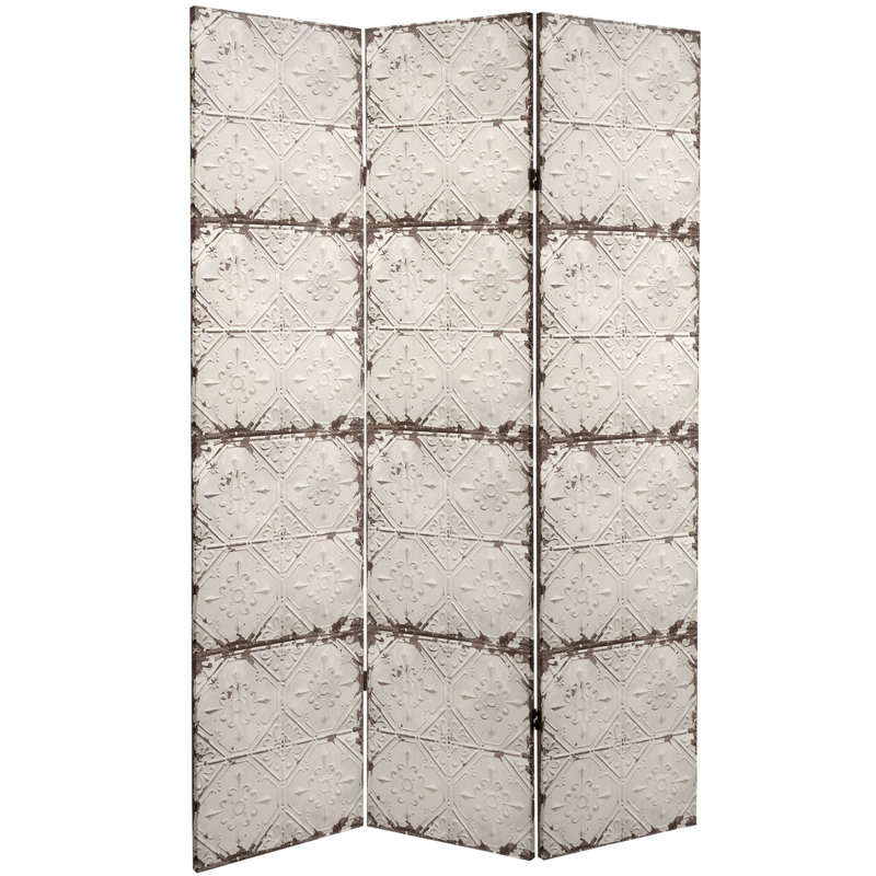 6 Ft. Tall Double Sided Antiqued Paneling Canvas Room Divider, Art Deco