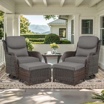 Koba 5-Piece Outdoor Conversation Set – Swivel Rocking Chairs with Ottomans & Side Table