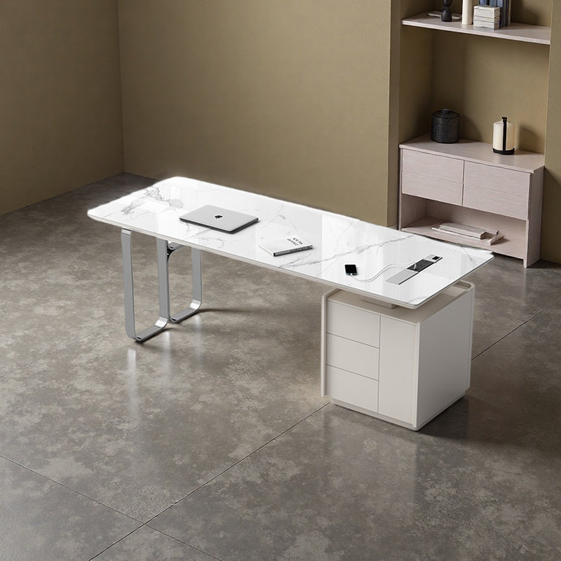 Durable Sintered Stone Tabletop Desk, 29.53" H x 70.87" W x 27.56" D, White