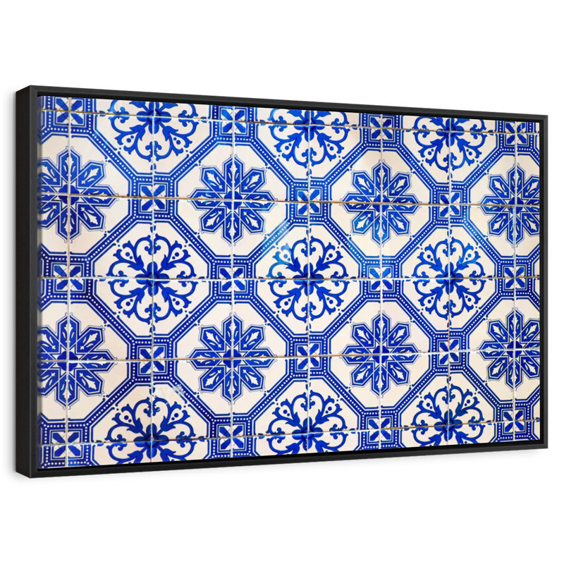 Carreaux rétro portugais, 19 po x 13 po, Cadre flottant noir