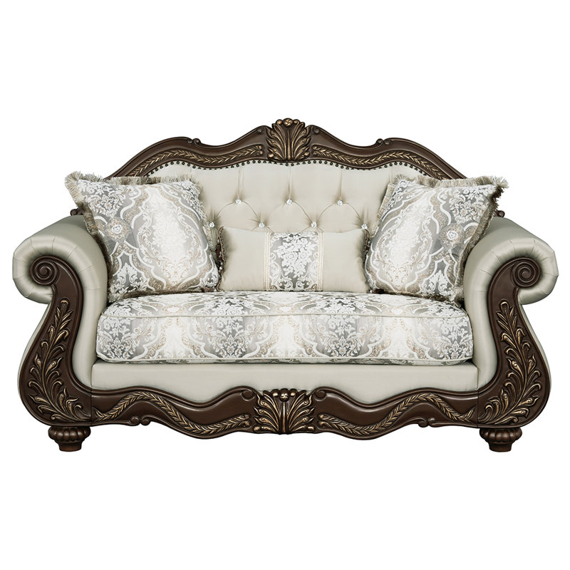 Causeuse Albiery avec 3 coussins beige et cerise
