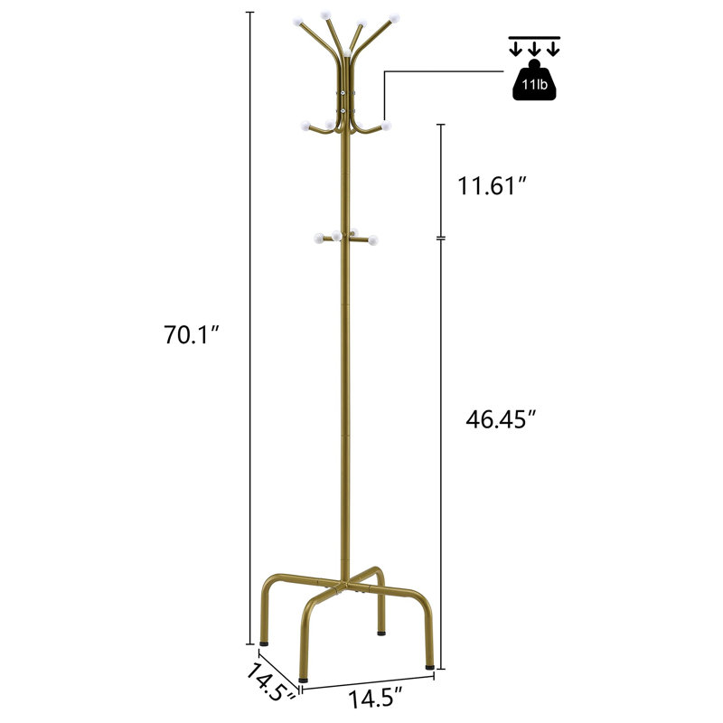 Metal Freestanding 12 - Hook Coat Rack, Gold