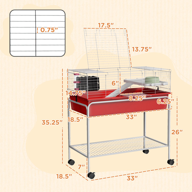 Cochon d'Inde 39 po, hérisson, furet, 39 po, rouge, 35.25" H x 33" W x 18.5" D, Red/White