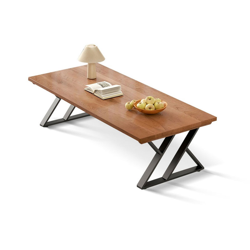 Cherry Solid Wood + Steel Rectangular Coffee Table, 17.72" H x 55.12" L x 27.56" W