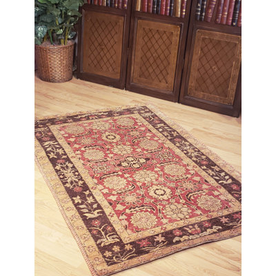 Village Arts & Crafts Hand Knotted Wool Rug in Rose, Brown & Beige