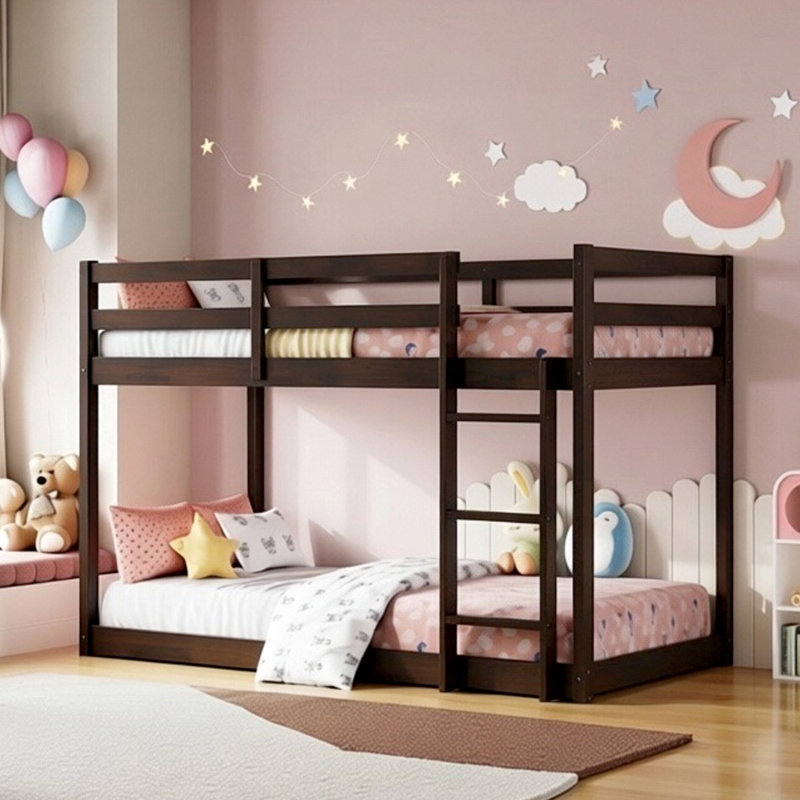 Lit superposé simple au-dessus d'un lit simple avec échelle et barrières de sécurité, structure de lits superposés en bois massif pour adolescents et adultes