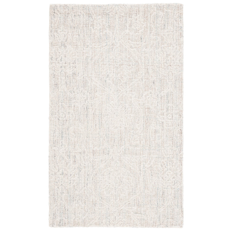 Ebony Hand Tufted Wool Cotton Pet Damask Rug in Blue/Ivory, Rectangle 3' x 5'