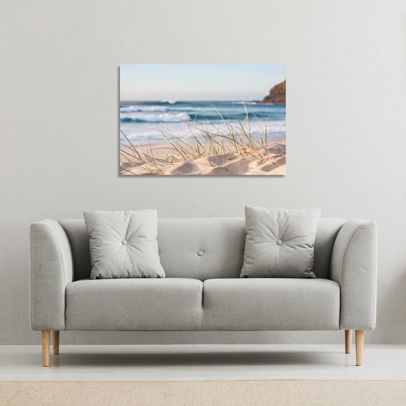 Dune Grass In Australia With Turquoise Surf Waves Of The Pacific Ocean Canvas Print by Andrew Lee - Wrapped Canvas Print