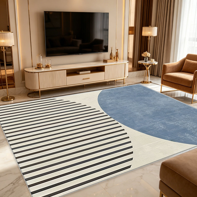 Blue Linear Abstract area rugs for Living Room, Soft and Comfortable, Suitable for all seasons, easy to maintain, machine washable Indoor floor mat, Under Table Farmhouse suitable for Bedroom, Dining Room, Study, Patio, Balcony, Home Decor