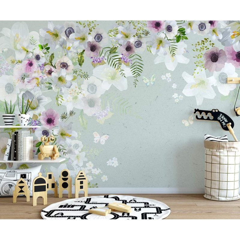 Papier peint amovible floral avec aquarelle, L 48,96 po x l 75 po