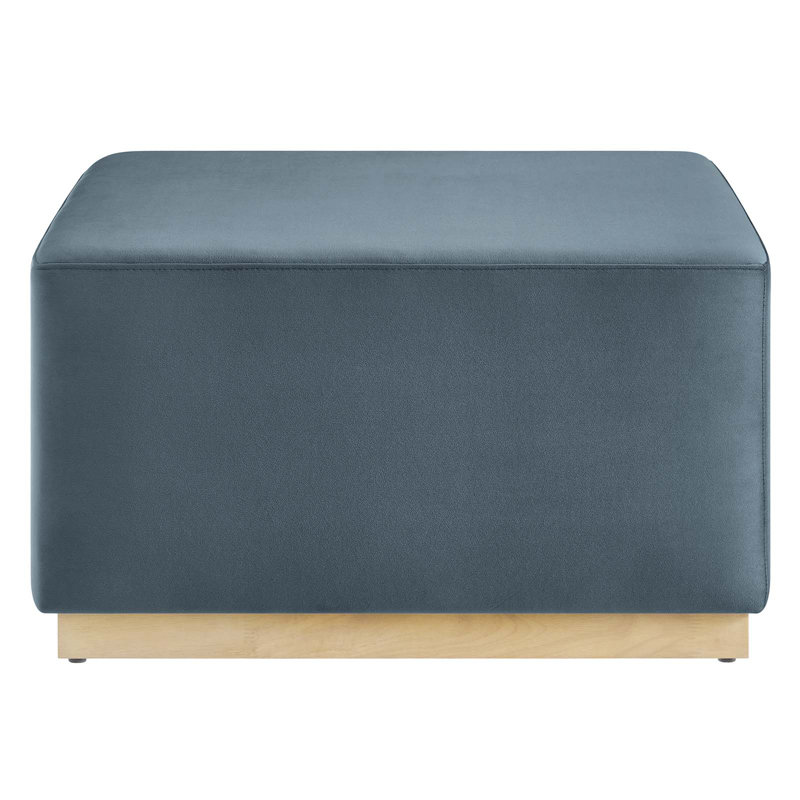 Cadet Blue Velvet Upholstered Square Ottoman with Rubberwood Base