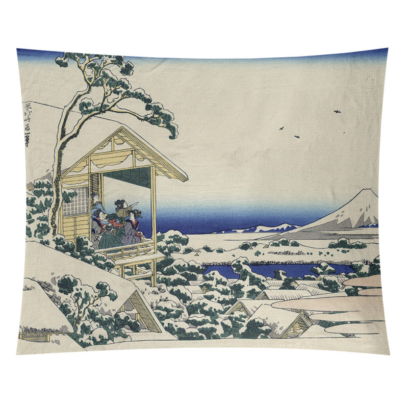Tapisserie murale «Tea House at Koishikawa», H 83,5 po x l 71 po, Crème/bleu
