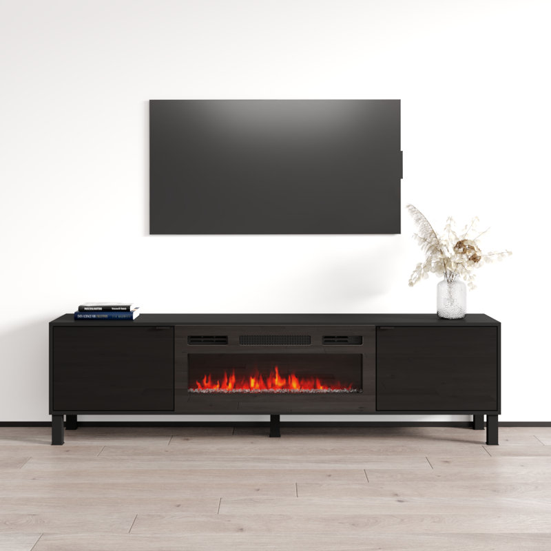 Debi 70.9'' W Storage Credenza with Electric Fireplace Included, Black