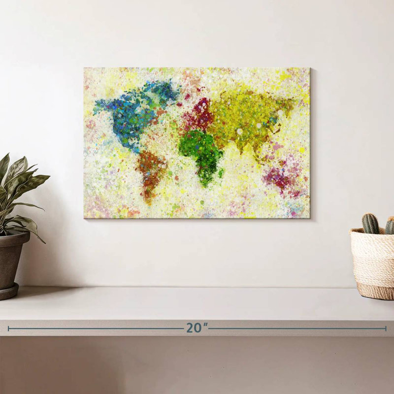 Aliaz Paint Blotches World Map, 8" H x 12" W