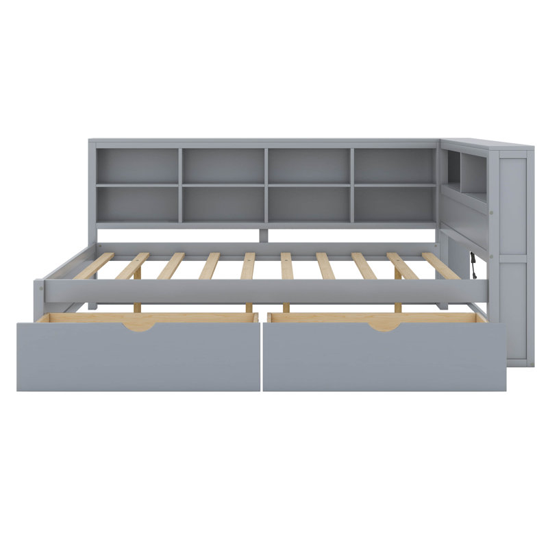 Clippard Wooden Daybed With 2 Drawers, Gray