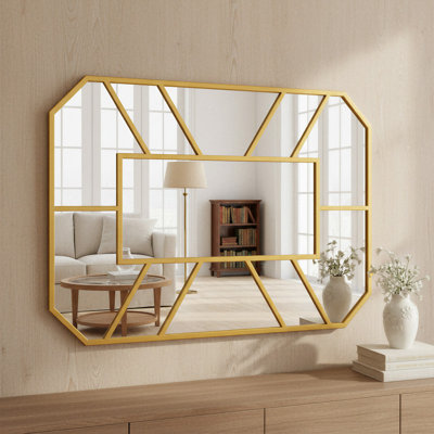Rectangular right-angle wall mirror, gold  and  black , for Entrance Hall ,Living Room, Bedroom