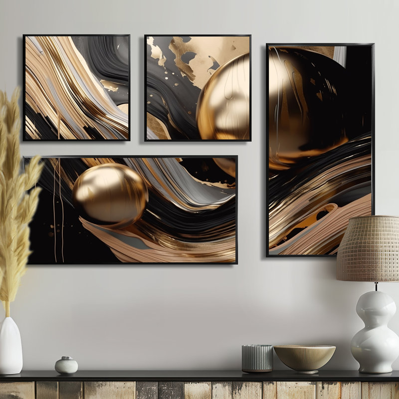 Captivating Marble I - Impressions d'art moderne sur toile 4 pièces, Noir, Impression encadrée sans passe-partout